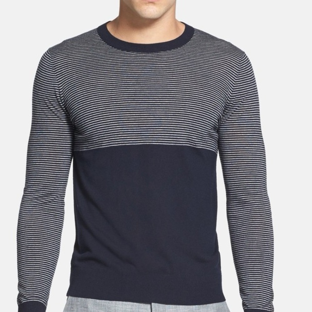 Theory Slim Fit Wool Stripe Crew Neck Lightweight Sweater